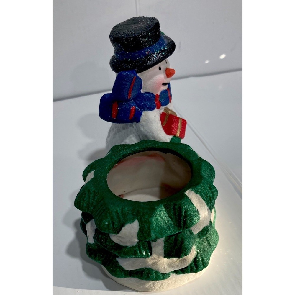 Christmas Snowman Votive Candle Holder Holiday Ceramic Decor 4.5" x 5" x 3" - Picture 7 of 8